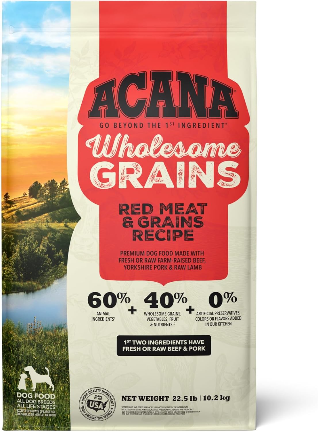 ACANA Wholesome Grains Dry Dog Food, Red Meat and Grains, Gluten Free, Beef, Pork, and Lamb Recipe, 22.5lb