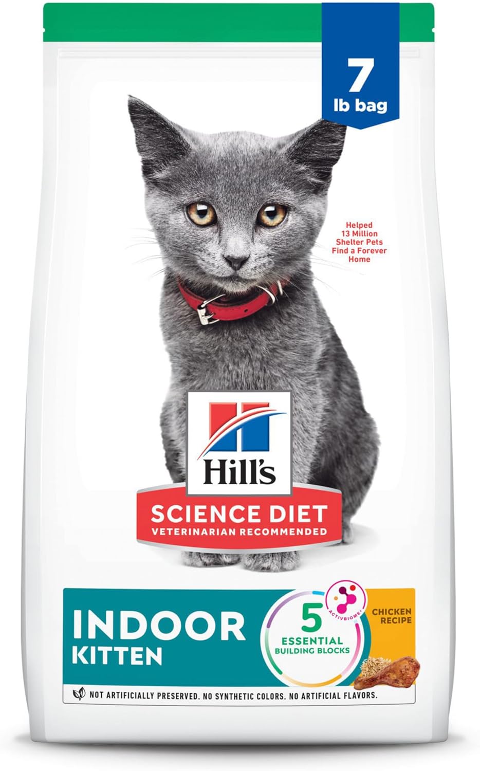 Hill's Science Diet Indoor, Kitten, Easy Litter Box Cleanup, Dry Cat Food, Chicken Recipe, 7 lb Bag