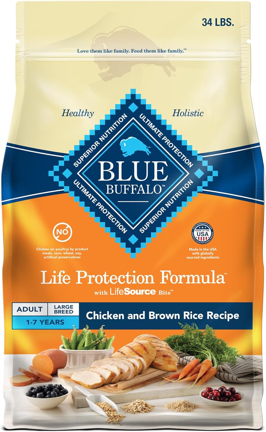 Blue Buffalo Life Protection Formula Large Breed Adult Dry Dog Food, Promotes Joint Health and Lean Muscles, Made with Natural Ingredients, Chicken & Brown Rice Recipe, 34-lb. Bag