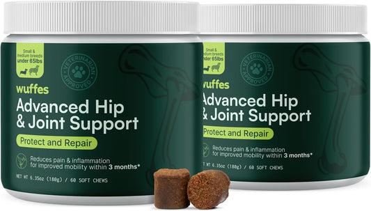 Wuffes Chewable Dog Hip & Joint Supplement - Glucosamine & Chondroitin Chews - Dog Joint Supplements & Vitamins - Extended Joint Care (Small&Medium Breeds (0-65 lbs), 120 Chews (Pack of 2))