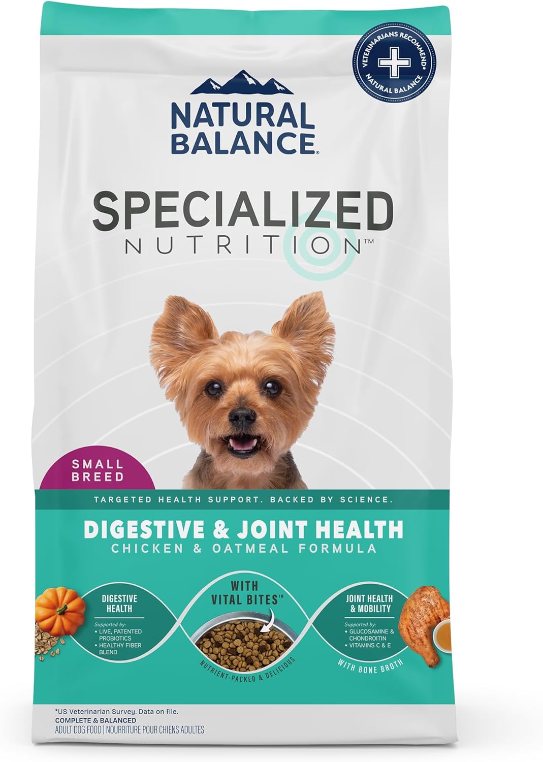 Natural Balance Specialized Nutrition Dry Dog Food, Small Breed Digestive & Joint Health Chicken & Oatmeal Formula, 12 lbs.