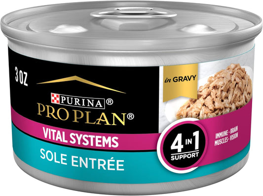 Purina Pro Plan Wet Cat Food Vital Systems Sole Entree in Wet Cat Food Gravy 4-in-1 Immune, Brain, Muscle and Vision - (Pack of 24) 3 oz. Cans