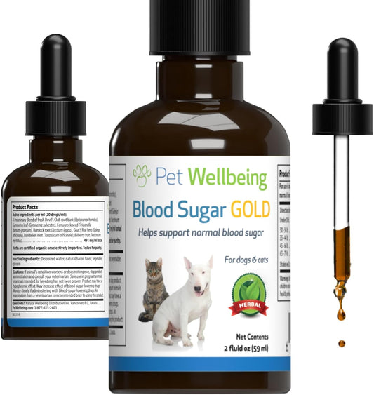 Pet Wellbeing - Blood Sugar Gold for Cats - Natural Support for Healthy Blood Sugar Levels in Diabetic Cats - Insulin Stabilization & Normal Pancreatic Function - 2 oz (59 ml)