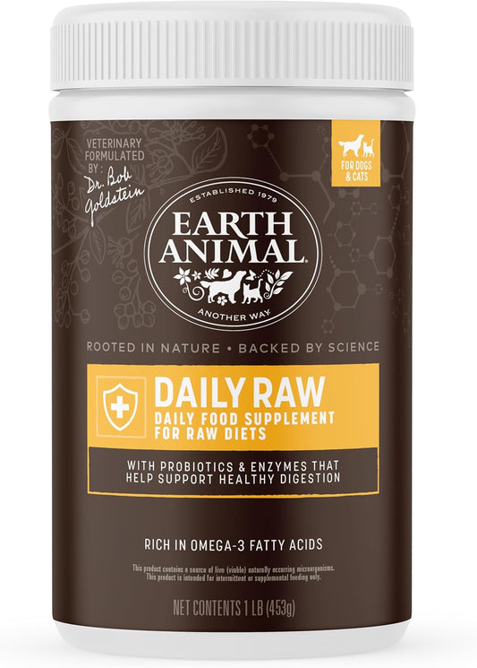 Earth Animal Daily Raw Cat Food & Raw Dog Food Topper | Complete Cat & Dog Vitamins Supplement| 1 Pound