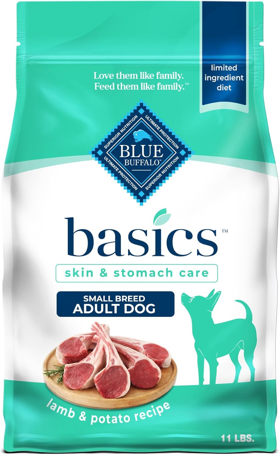 Blue Buffalo Basics Grain-Free Dry Dog Food for Small Breed Adult Dogs, Limited Ingredient Diet, Lamb Recipe, 11-lb. Bag