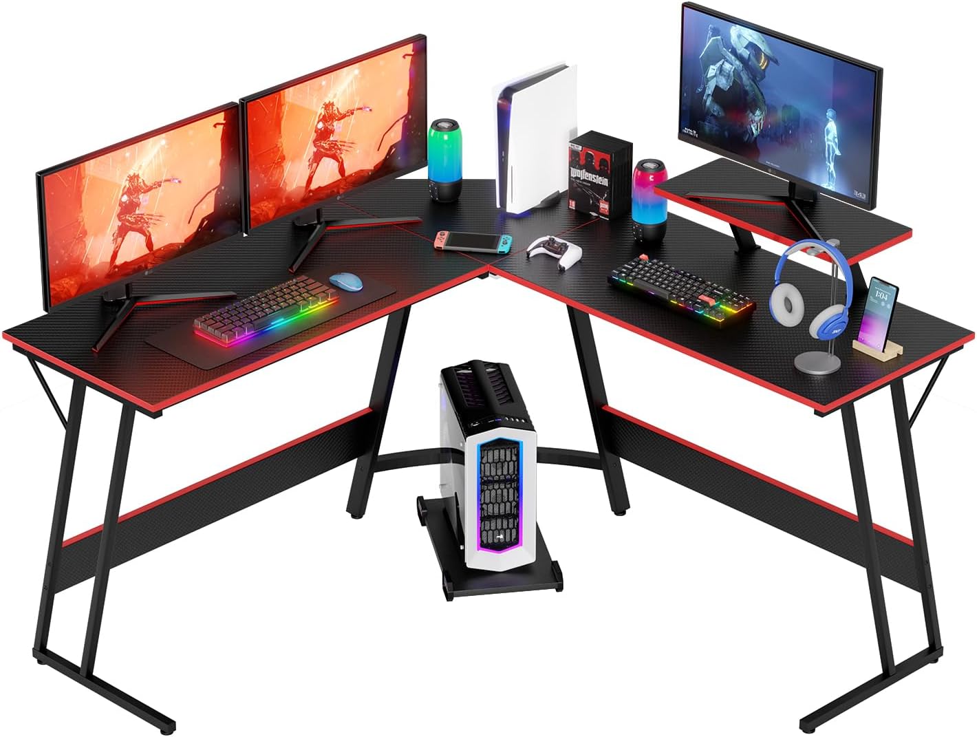 FDW L Shaped 51 Inch Gaming Desk,Corner Computer Desk,PC Gaming Desk,Writing Workstation with Large Monitor Stand for Home Office,Black