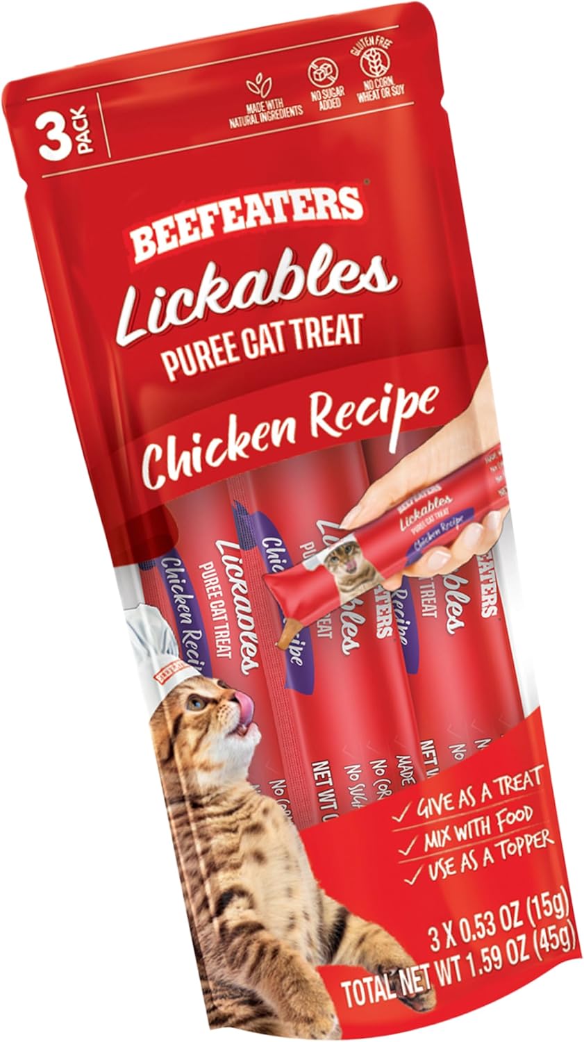 Beefeaters Cat Treats - Chicken Recipe Lickable Puree 1.59oz Case of 12 | Real Cat Food Chiken Treat | No Corn/Soy/Wheat, Sugar-Free | Training Treats