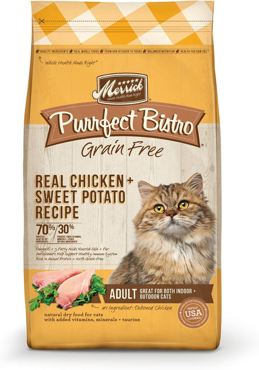 Merrick Purrfect Bistro Grain Free Natural Dry Cat Food For Adult Cats, Real Chicken And Sweet Potato Recipe - 12 lb. Bag