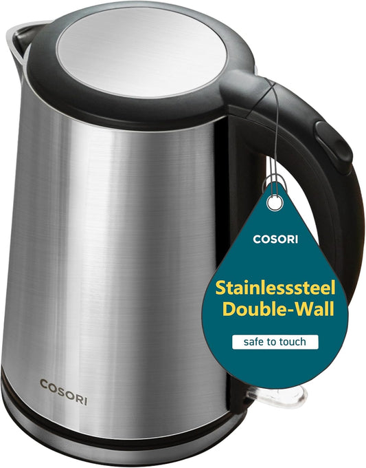 COSORI Electric Kettle, Cool-Touch Double Wall Stainless Steel Insulated, Automatic Shut Off & Boil-Dry Protection, Durable Tea Kettle Boiler & Heater, 1.5L\/1500W, Silver