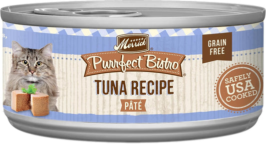 Merrick Purrfect Bistro Grain Free Premium Soft Canned Pate Adult Wet Cat Food, High Protein Tuna Recipe - (Pack of 24) 5.5 oz. Cans