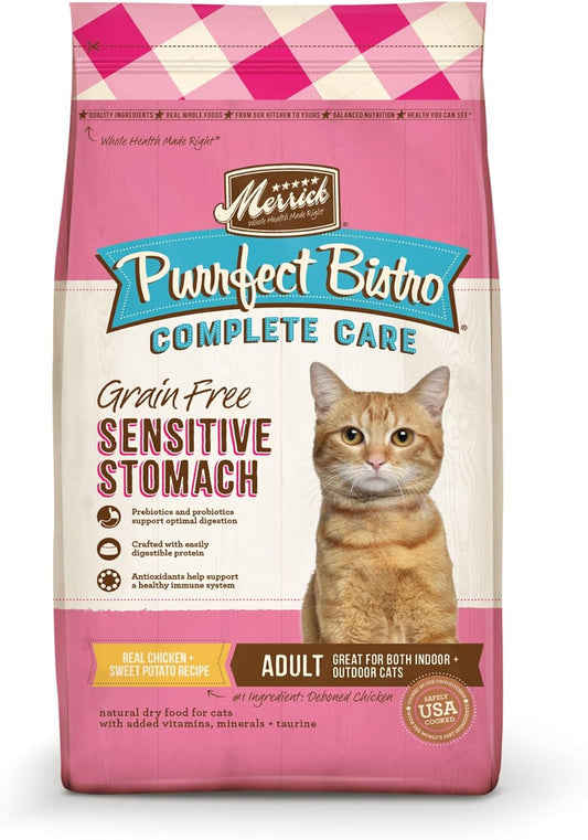 Merrick Purrfect Bistro Grain Free, Healthy, And Natural Dry Cat Food, Complete Care Sensitive Stomach Recipe - 12 lb. Bag