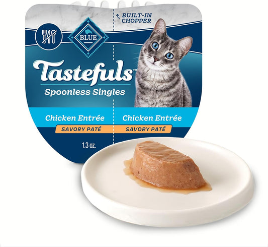 Blue Buffalo Tastefuls Spoonless Singles Natural Wet Cat Food Paté, Perfectly Portioned Cups, 2.6-oz. Twin-Pack Trays, Chicken Entreé (24 Count)