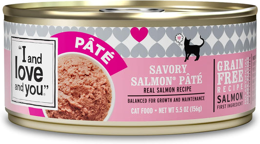 I AND LOVE AND YOU Wet Cat Food - Savory Salmon Pâté - Salmon Recipe, Grain Free, Filler Free, 5.5oz Pack of 12 Cans