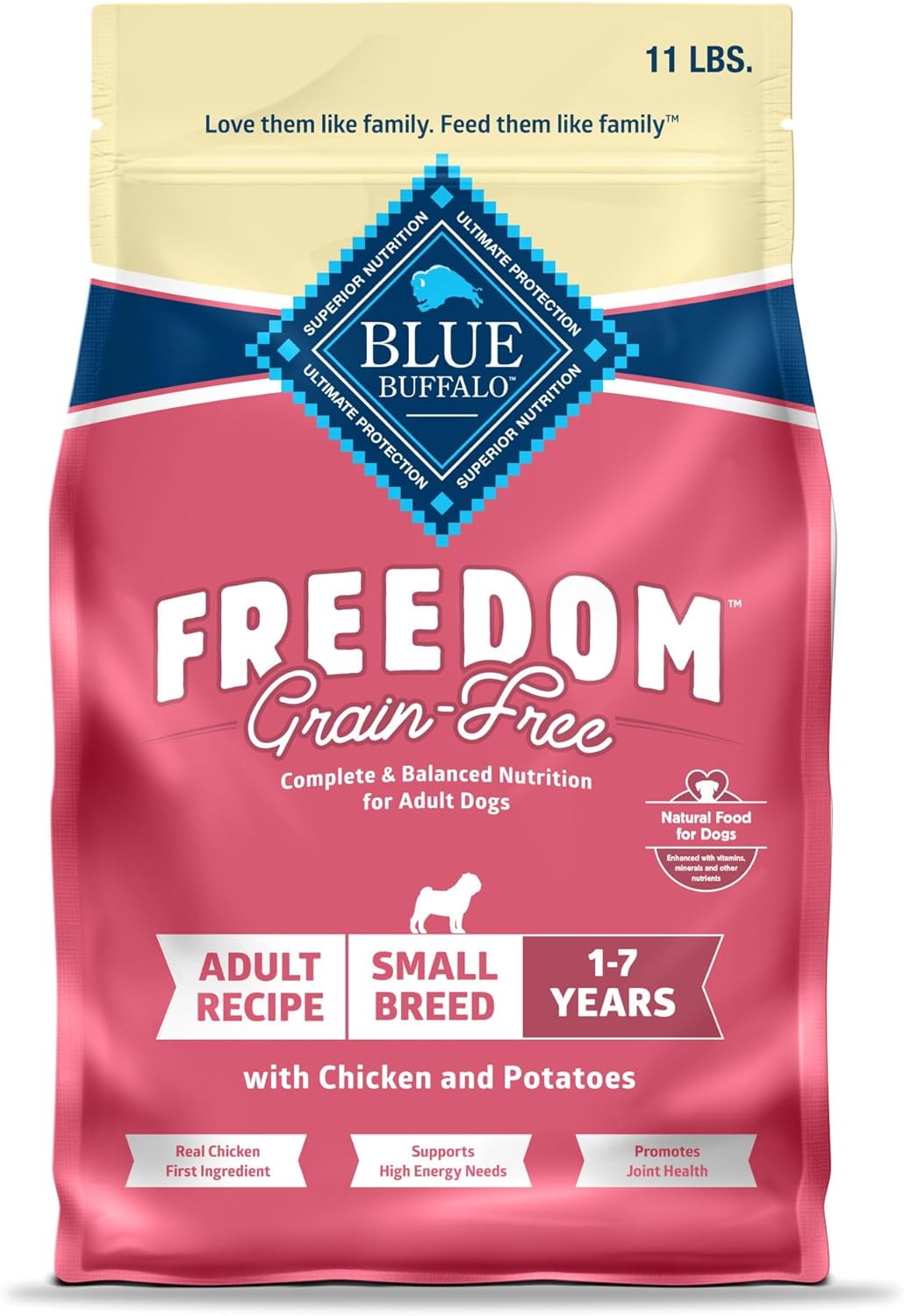 Blue Buffalo Freedom Grain-Free Small Breed Dry Dog Food, Supports High Energy Needs, Made in the USA With Natural Ingredients, Chicken & Potatoes, 11-lb. Bag