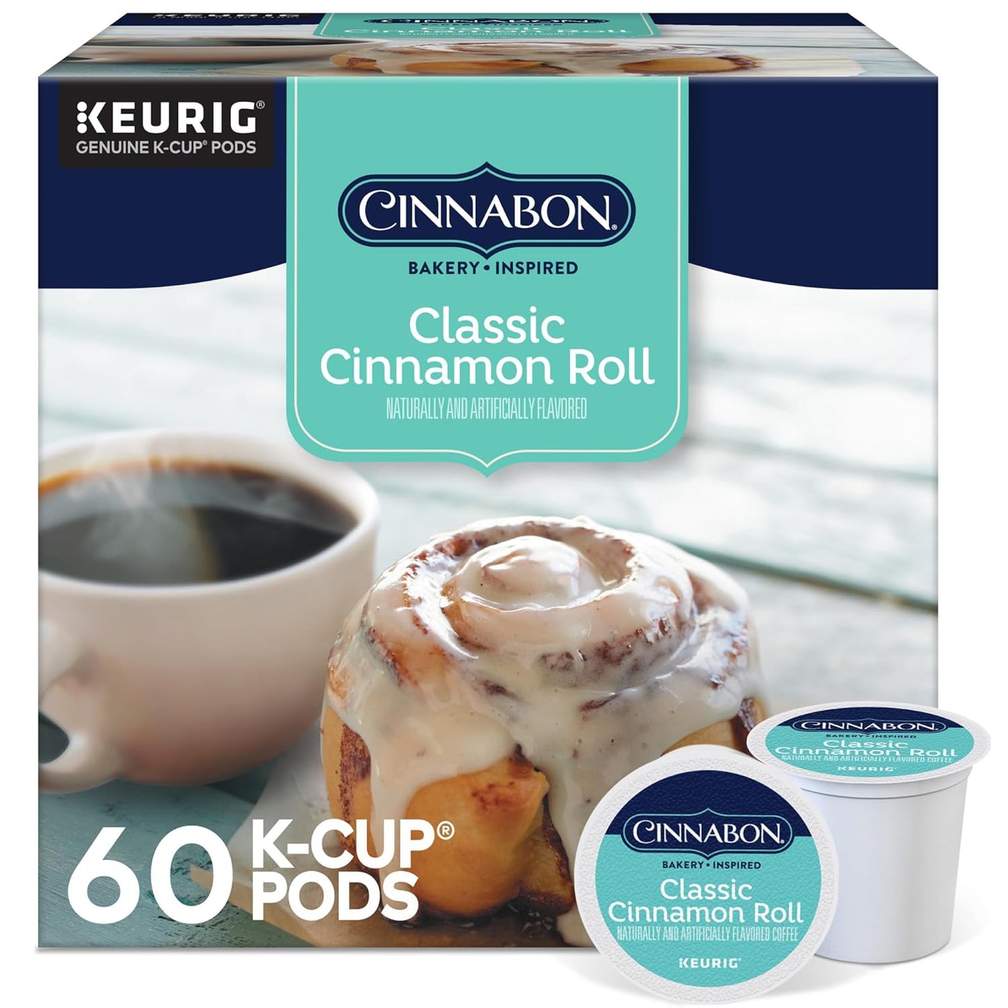 Cinnabon Classic Cinnamon Roll Coffee, Keurig Single Serve K-Cup Pods, Light Roast Coffee, 60 Count, (6 Packs of 10)