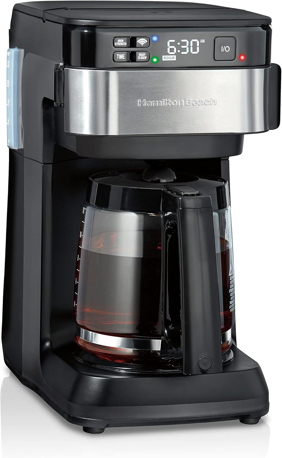 Hamilton Beach Works with Alexa Smart Coffee Maker, Programmable, 12 Cup Capacity, Black and Stainless Steel (49350R)