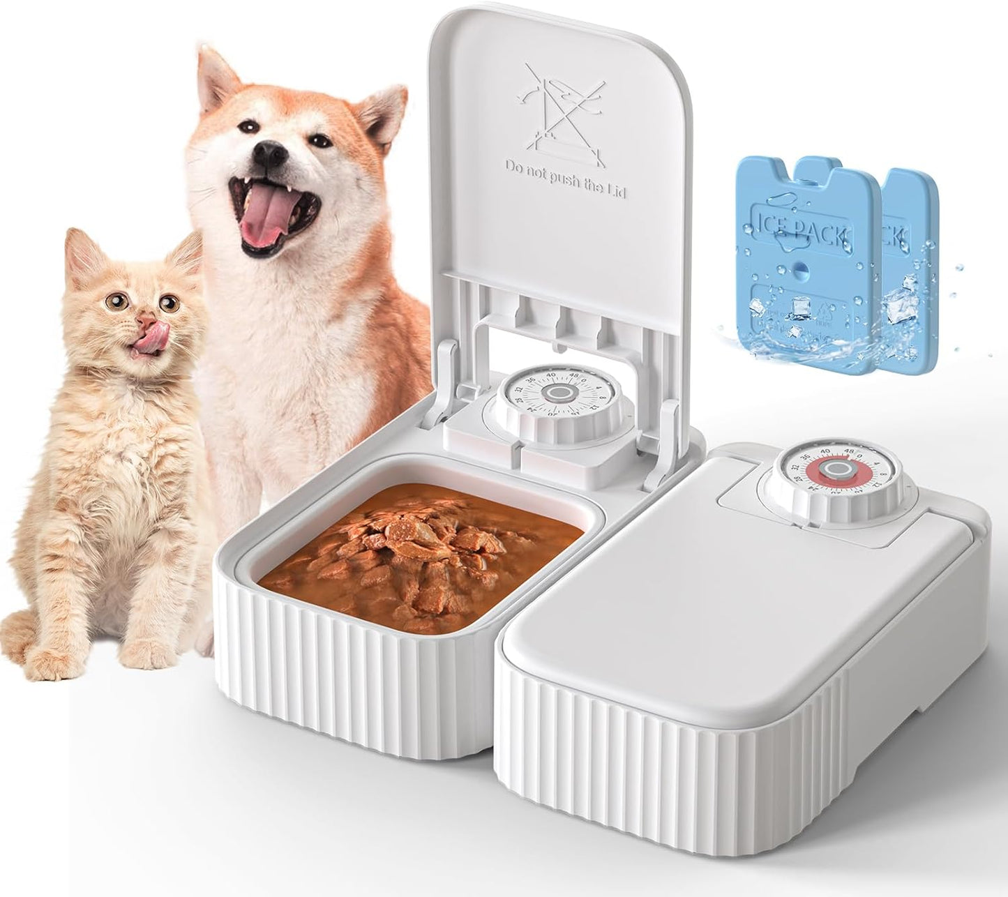 Automatic Timed Cat Feeder - 48 Hour Timer Double Cat Bowl with Dual Ice Pack Refrigerated Dispenser for Puppies and Kittens in Yogurt, Canned and Wet Food (Extra Large-Upgrade Double Bowl)