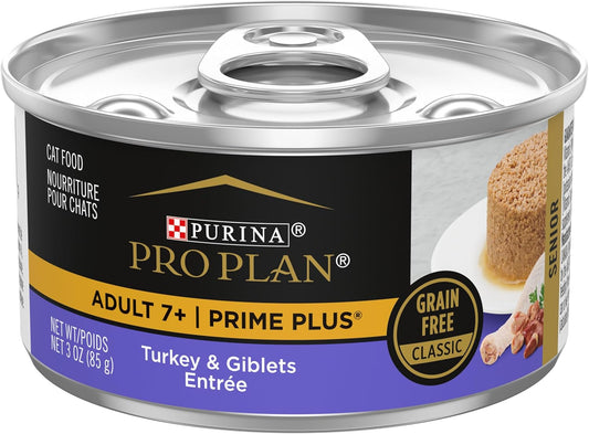 Purina Pro Plan Grain Free Senior 7+ Wet Cat Food Pate, SENIOR Prime Plus Turkey & Giblets Entree - (Pack of 24) 3 oz. Pull-Top Cans