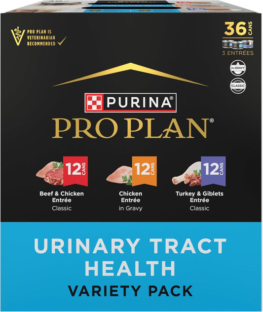 Purina Pro Plan Urinary Cat Food Wet Variety Pack Urinary Tract Health Chicken, Beef and Chicken, and Turkey and Giblets - (Pack of 36) 3 oz. Cans