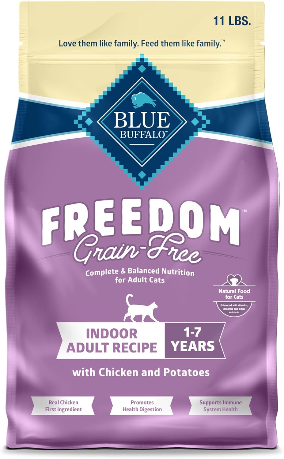 Blue Buffalo Freedom Grain-Free Adult Dry Cat Food, Complete & Balanced Nutrition for Indoor Cats, Made with Natural Ingredients, Chicken Recipe, 11-lb. Bag