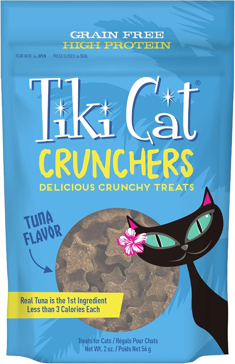 Tiki Cat Crunchers Dry Cat Treats, Tuna Flavor, Low-Calorie Grain-Free Crunchy Snack, For Adult Cats, 2 oz. Pouch (Pack of 6)