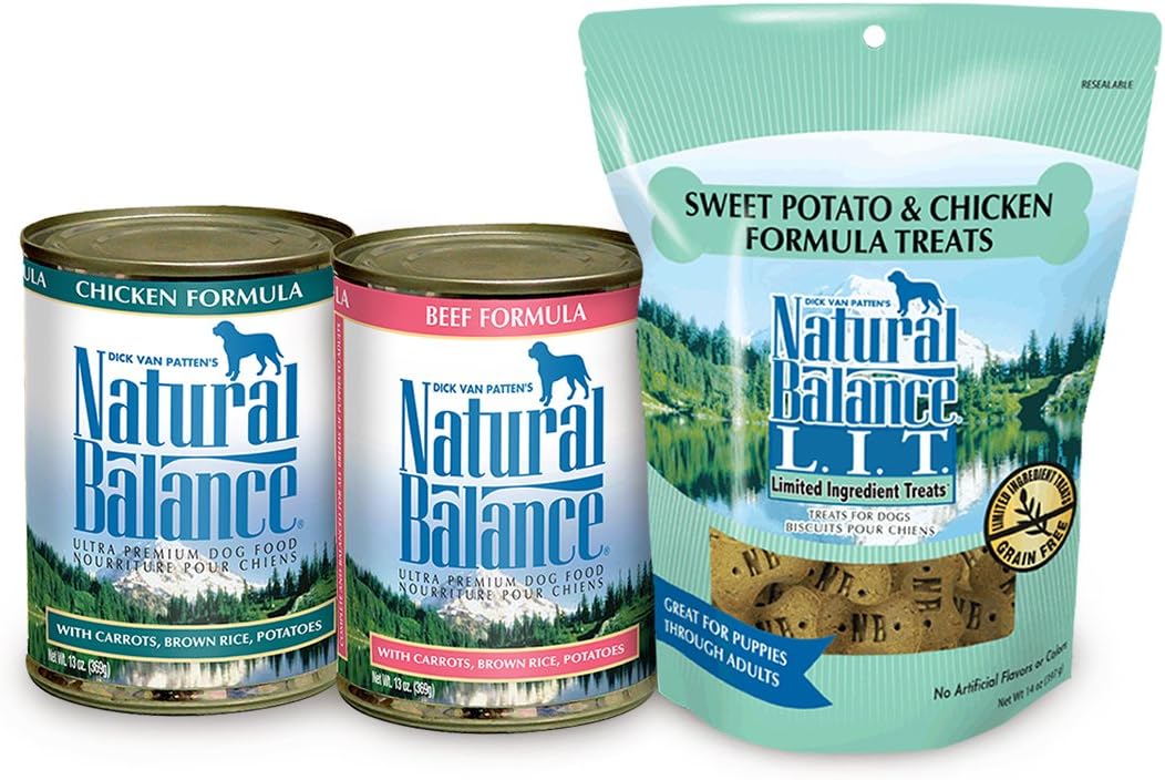 Natural Balance Ultra Premium Beef Formula & Chicken Formula Wet Dog Food Bundle, Plus Limited Ingredient Sweet Potato & Chicken Formula Dog Treats