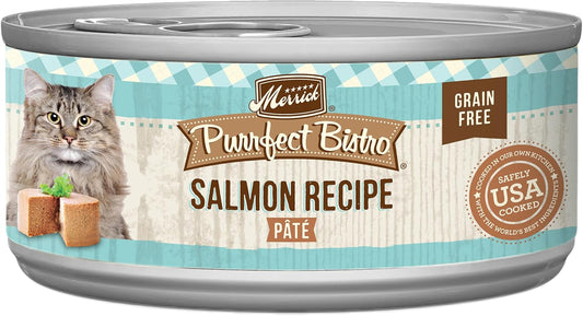 Merrick Purrfect Bistro Grain Free Premium Soft Canned Pate Adult Wet Cat Food, High Protein Salmon Recipe - (Pack of 24) 3 oz. Cans