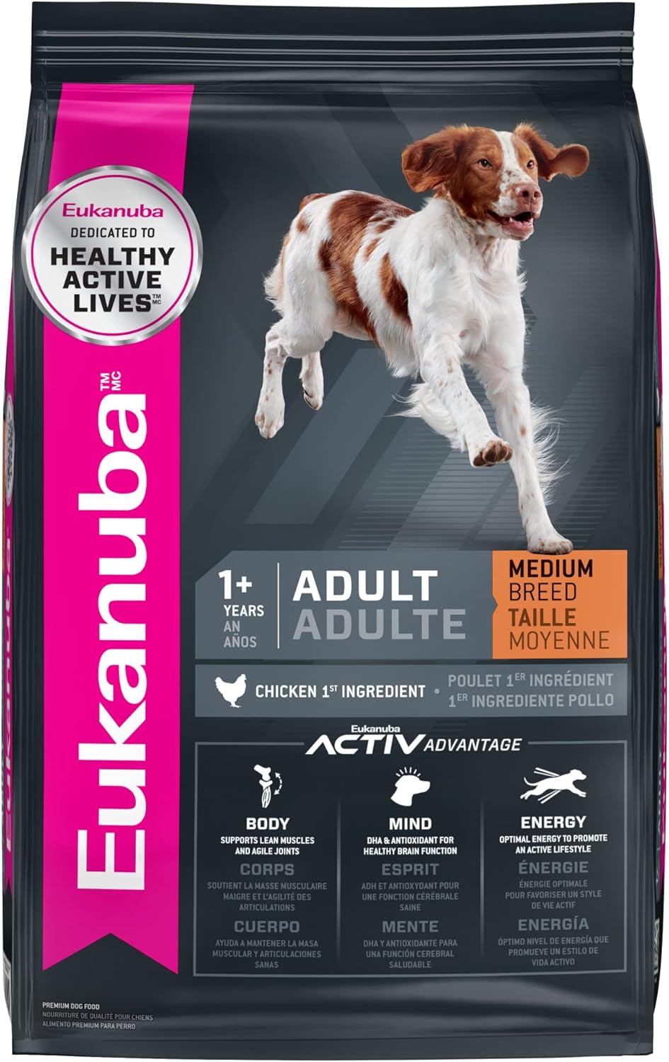 Eukanuba Adult Dry Medium Breed Dog Food, Dry Dog Food for Medium Dogs with Protein, DHA and Vitamins to Support a Healthy Lifestyle, 30 lb Bag