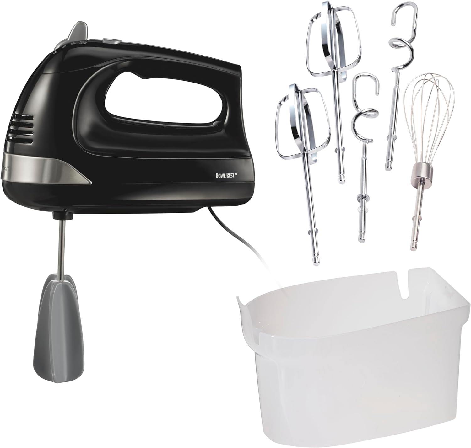 Hamilton Beach 6-Speed Electric Hand Mixer with Whisk, Dough Hooks and Easy Clean Beaters, Powerful 275 Watt Motor, Snap-On Storage Case, Black