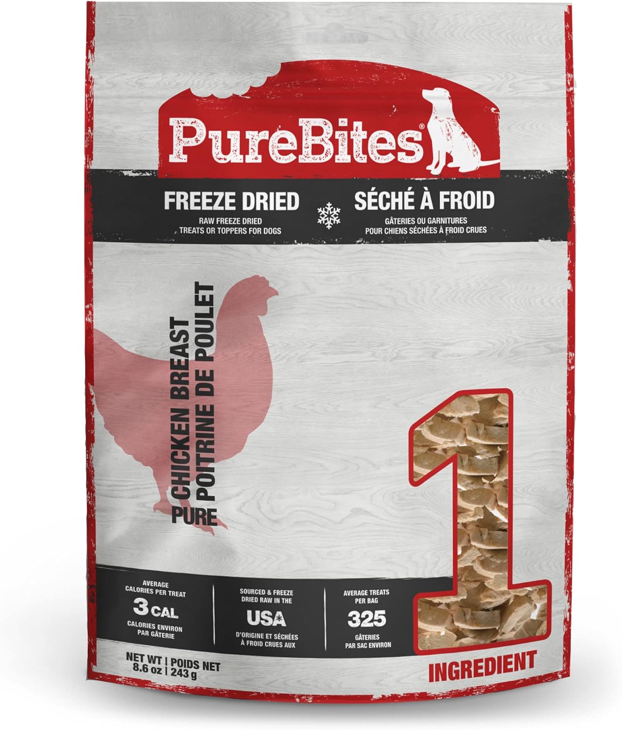 PureBites Chicken Freeze Dried Dog Treats, 1 Ingredient, Made in USA, 8.6oz