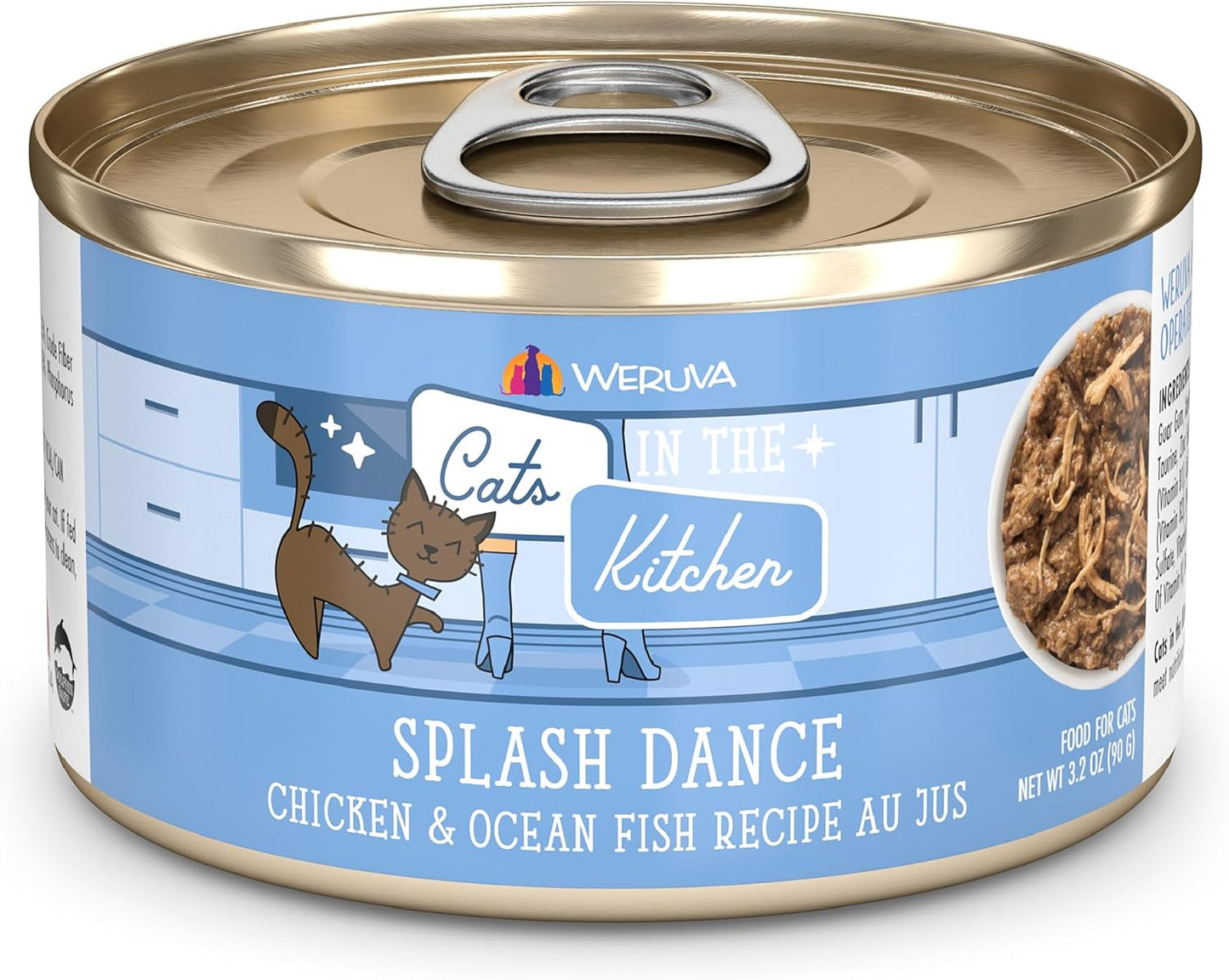 Weruva Cats in The Kitchen, Splash Dance with Chicken & Ocean Fish Au Jus Cat Food, 3.2oz Can (Pack of 24)