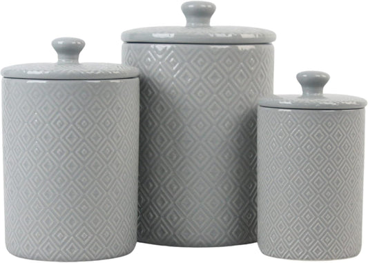 10 Strawberry Street Kitchen Canister, 3 Piece Set, Diamond Gray