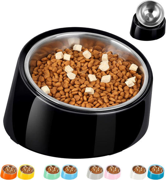 Petvillage Dog Bowl,15° Tilted Dog Bowl Non-Slip & Non-Spill Pet Feeder with Elevated Detachable Melamine Stand, Easy to Get Food Dog Dish, L\/2.5 Cup Black