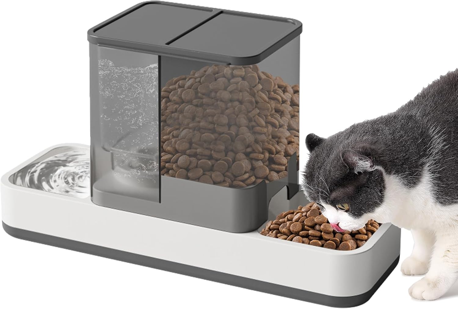 Yummy Sam Automatic Small Pet Feeder and Water Dispenser, 2 in 1 Gravity Cat Auto Pet Feeder and Waterer Set Feeder Dish for Small Medium Pets Dog Puppy Kitten (Grey)