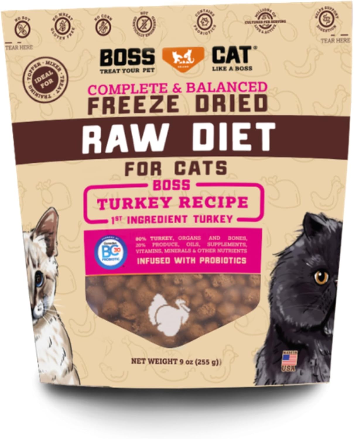 Complete & Balanced Freeze Dried Raw Diet for Cats, Turkey Recipe, 9 oz Bag