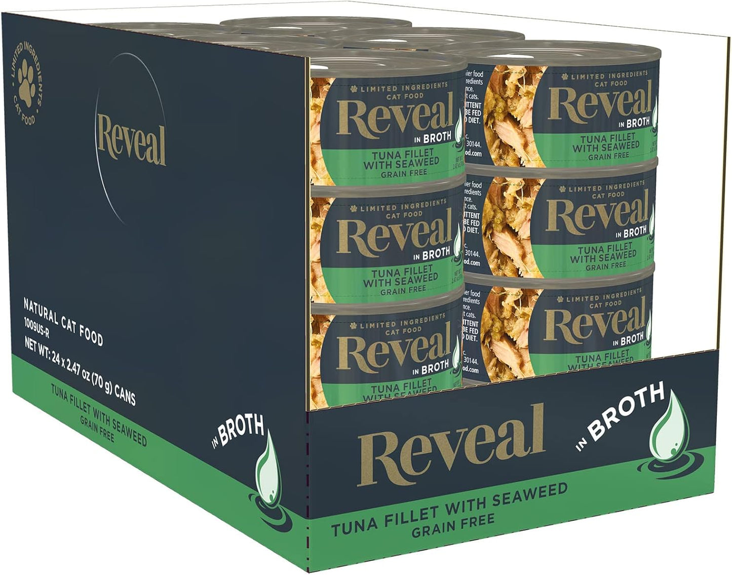 Reveal Natural Wet Cat Food, 24 Count, Grain Free, Limited Ingredient Canned Food for Cats, Tuna with Seaweed in Broth, 2.47 oz Cans