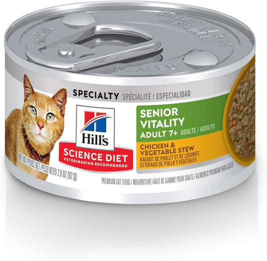 Hill's Science Diet Senior Vitality, Senior Adult 7+, Senior Premium Nutrition, Wet Cat Food, Chicekn & Vegetables Stew, 2.9 oz Can, Case of 24