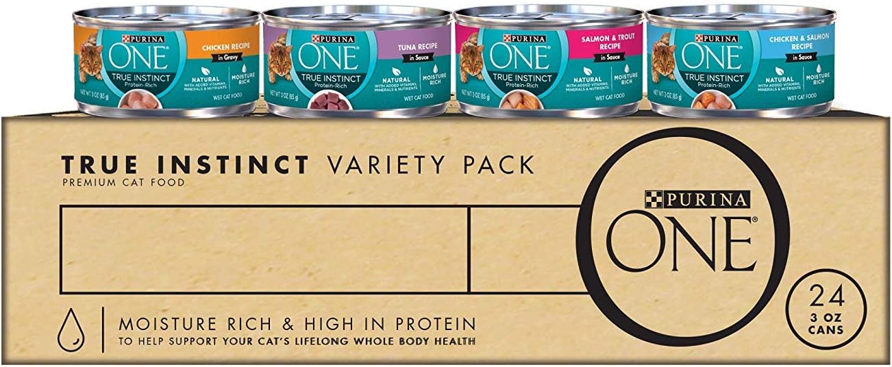 Purina ONE Natural, High Protein Cat Food Variety Pack, Chicken, Tuna, Salmon and Trout Recipes - 3 Ounce (Pack of 24)