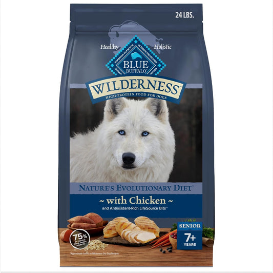 Blue Buffalo Wilderness Senior High Protein Dry Dog Food Wholesome Grains with Ingredients Chicken