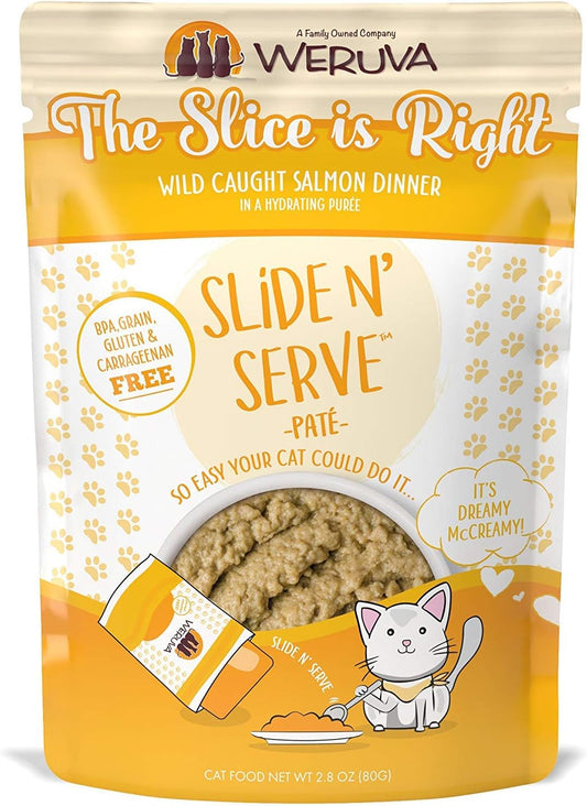 Weruva Wet Cat Food, The Slice is Right with Wild Caught Salmon Pate, 2.8oz Slide N Serve Pouch, Pack of 12