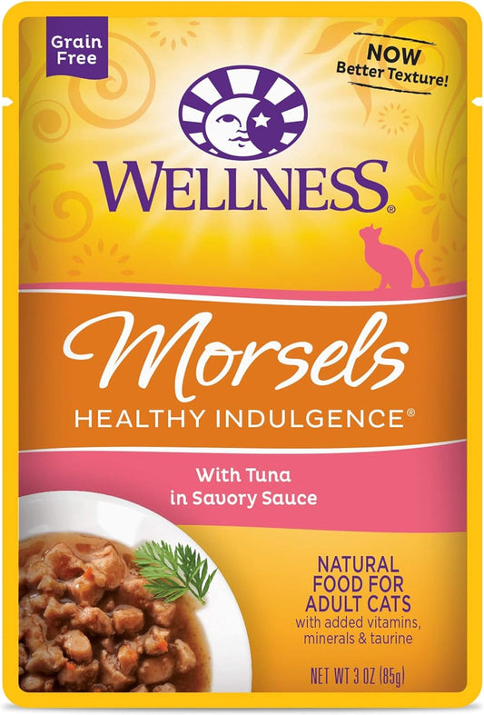 Wellness Healthy Indulgence Natural Grain Free Morsels with Tuna in Savory Sauce Wet Cat Food, 3 oz., Case of 12