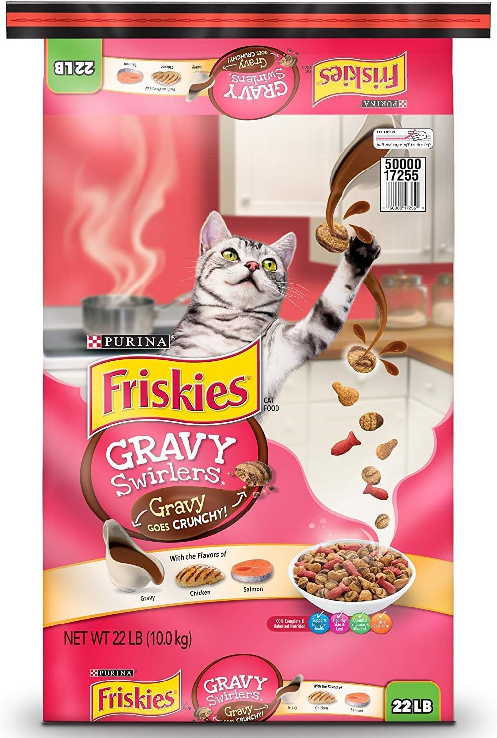 Purina Friskies Dry Cat Food Gravy Swirl'd With Flavors of Chicken, Salmon and Gravy - 22 Pound (Pack of 1)