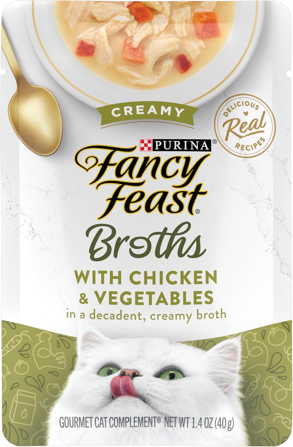 Purina Fancy Feast Lickable Wet Cat Food Broth Topper, Creamy With Chicken and Vegetables - (Pack of 16) 1.4 oz. Pouches