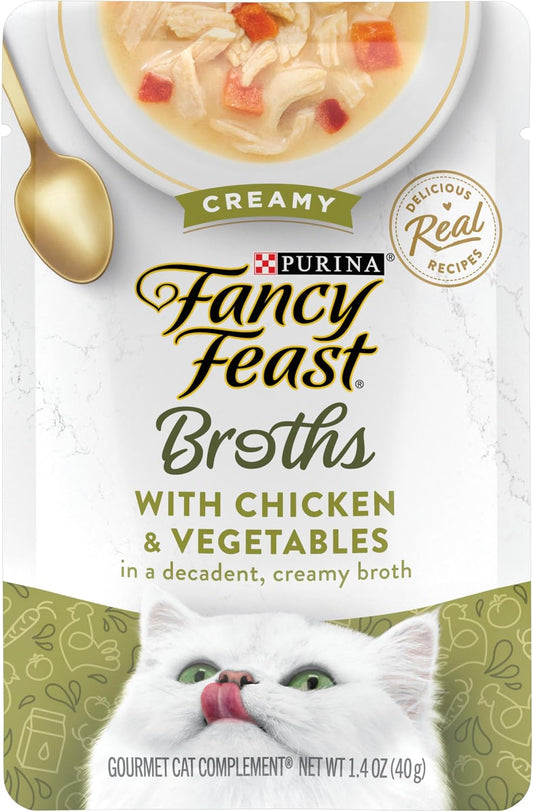 Purina Fancy Feast Lickable Wet Cat Food Broth Topper, Creamy With Chicken and Vegetables - (Pack of 16) 1.4 oz. Pouches