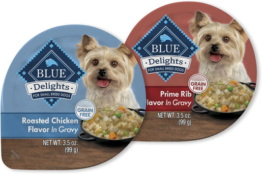 Blue Buffalo Delights Natural Adult Small Breed Wet Dog Food Cups, Pate Style, Chicken and Prime Rib 3.5-oz (12 Pack- 6 of Each Flavor)