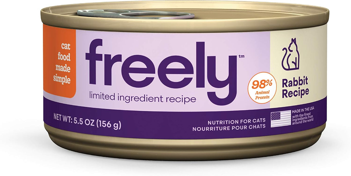 Freely Limited Ingredient Diet, Wet Cat Food, Natural Grain Free Cat Food Canned, Rabbit, 5.5oz x 12 cans