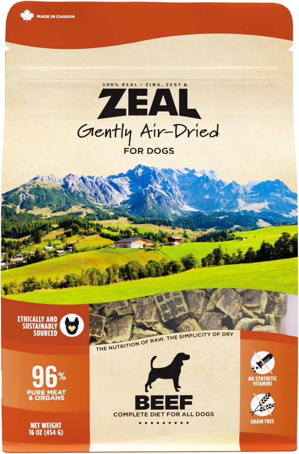 ZEAL Canada Air-Dried Beef Recipe for Dogs - High Protein, Natural Superfoods, Nutrient Rich, No Fillers, Grain Free, Complete & Balanced (Beef, 1 lb)