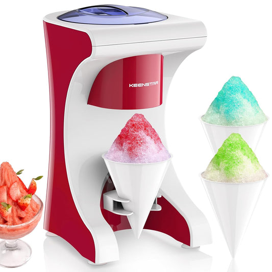 KEENSTAR Snow Cone Shaved Ice Machine with 3 Reusable Plastic Cups, Table-Top Slushie Machine for Homemade Snow Cone, Snowballs, Frozen Cocktails and More, with Non-Slip Mat & Stainless Steel Blade