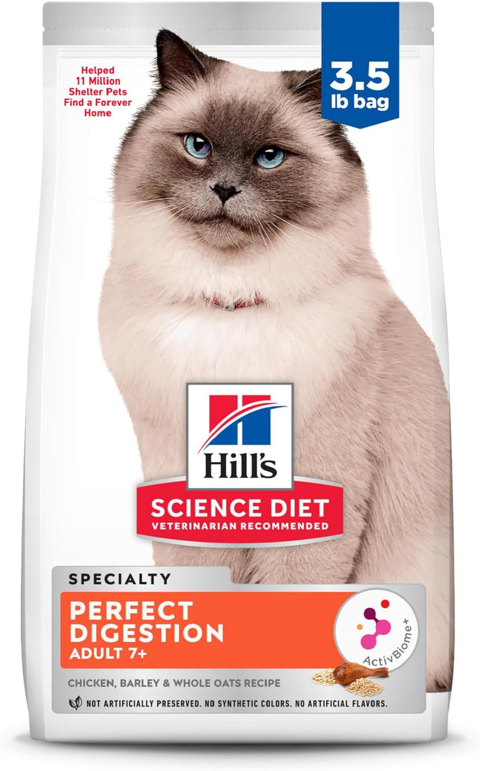 Hill's Science Diet Perfect Digestion, Senior Adult 7+, Digestive Support, Dry Cat Food, Chicken, Barley, & Whole Oats, 3.5 lb Bag