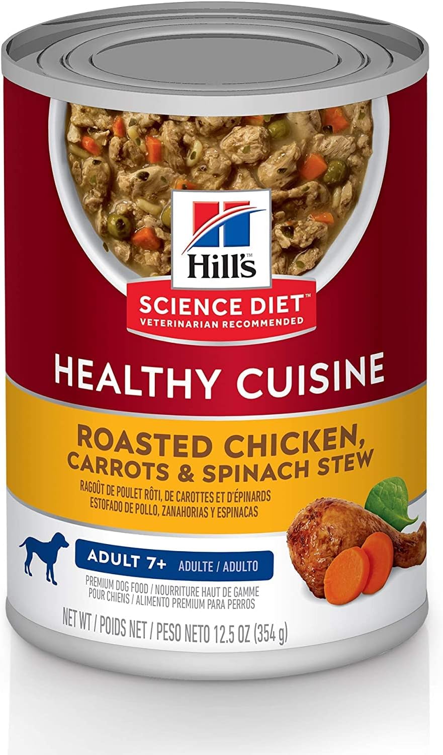 Hill's Science Diet Healthy Cuisine, Senior Adult 7+, Senior Premium Nutrition, Wet Dog Food, Roasted Chicken, Carrots & Spinach Stew, 12.5 oz Can, Case of 12